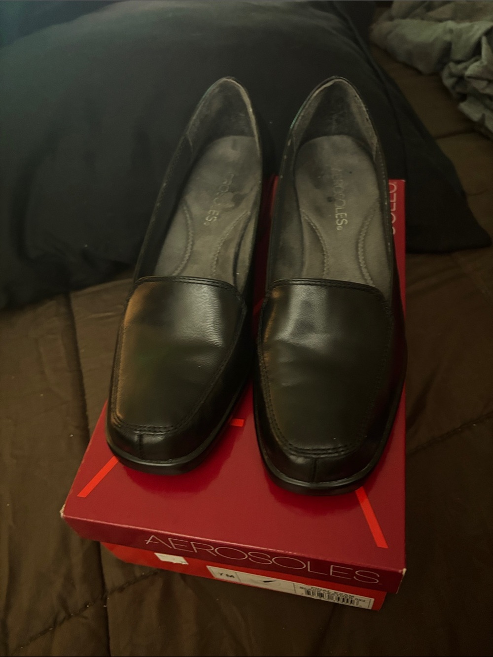 Nib aerosoles Black Leather Classic Slip-On Loafers